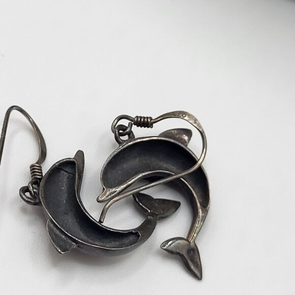 Sterling Silver Dolphin Earrings 1.5in